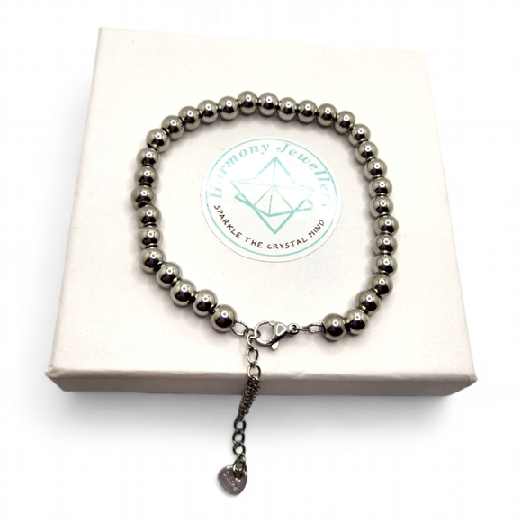 6 mm Stainless Steel beaded Unisex bracelet - Picture 2 of 4